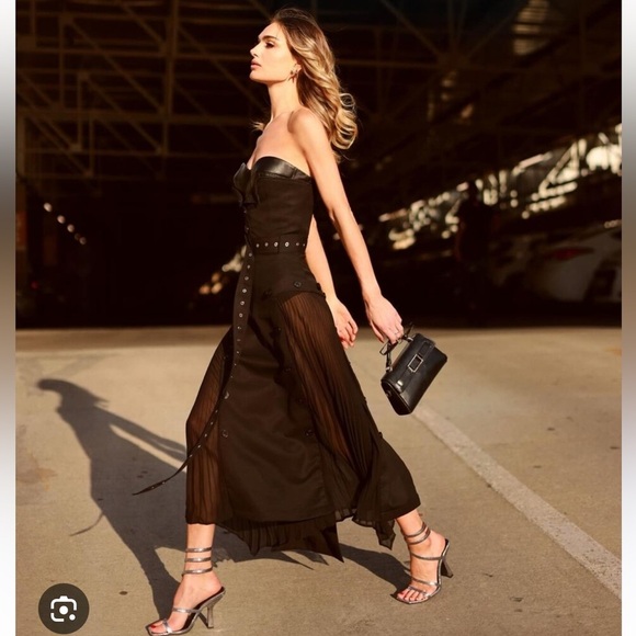 Rokh x H&M Bandeau Dress With Leather Bra Black - Picture 3 of 16